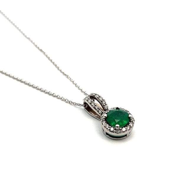 Natural Emerald Diamond Pendant Necklace 18" 14k WG 1.84 TCW Certified For Sale - Image 4 of 7