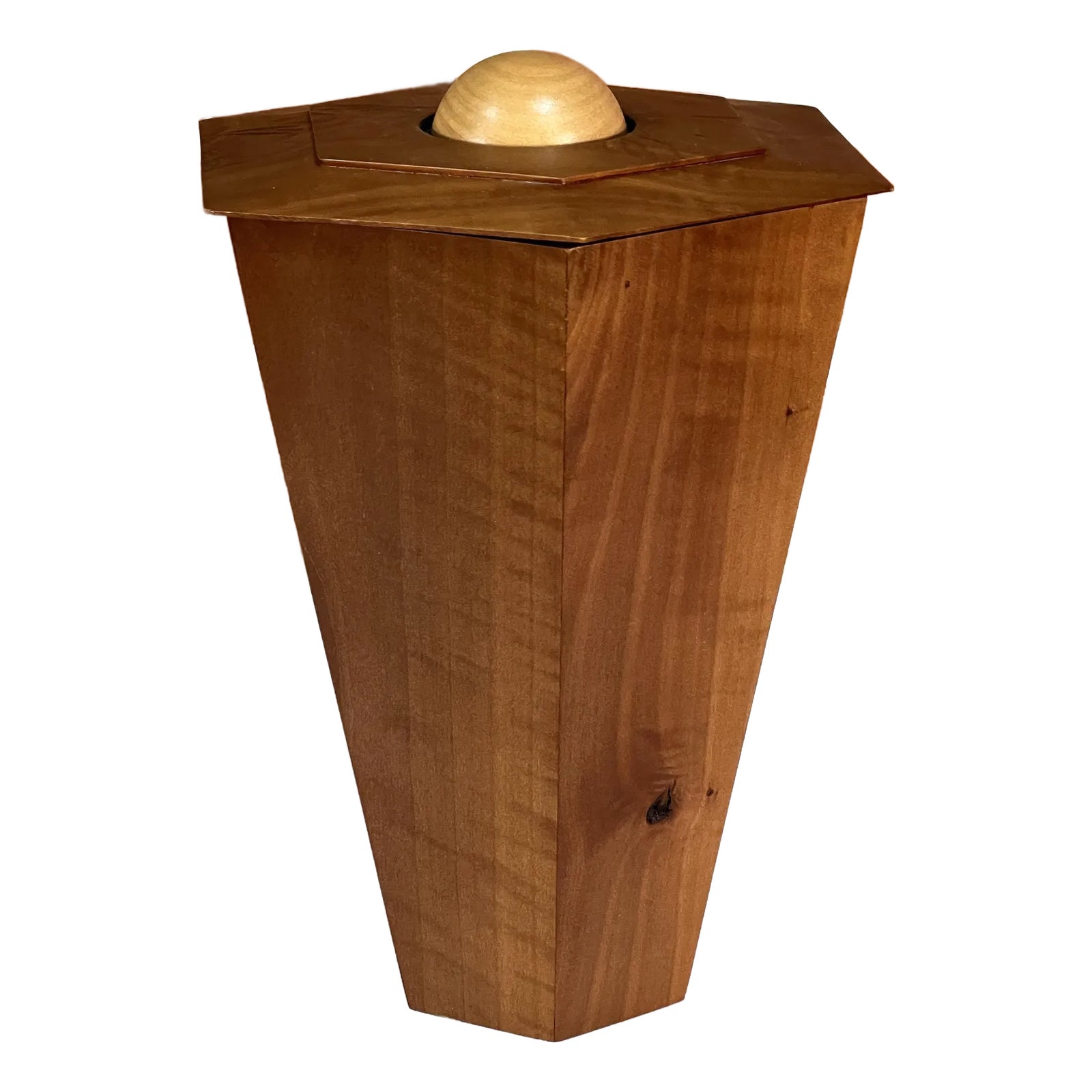 American Arts & Crafts Hand Made Cherry & Maple Wood Lidded Jar