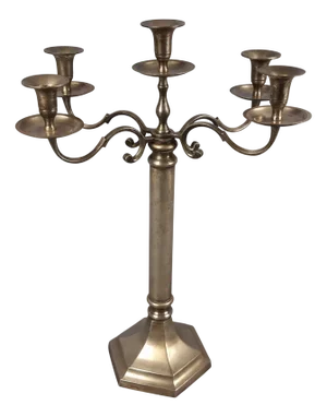 Large Silver Metal 5-Light Candelabra with Hexagonal Base, 1970s