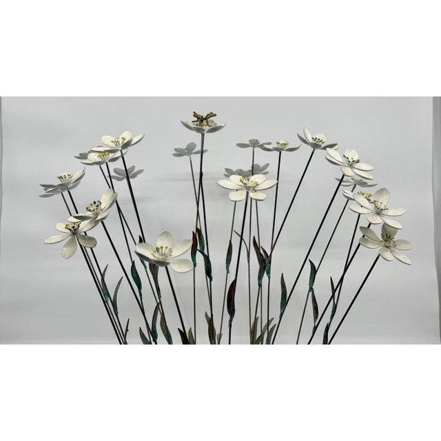 Vintage Tole Kinetic Sculpture of White Flowers With a Bee For Sale - Image 11 of 12