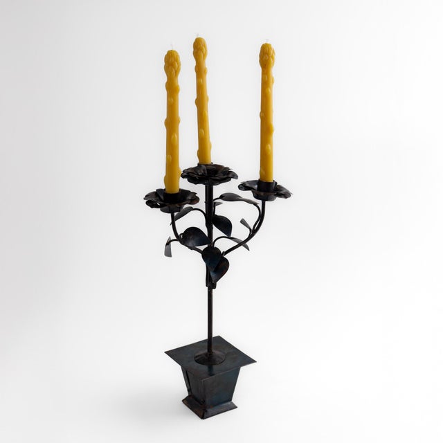 Vintage Hand-Forged Iron Rose Candelabra Set For Sale - Image 11 of 12