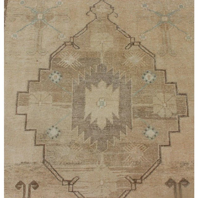 Vintage Turkish Oushak Runner Neutral and Warm Colors With Tribal Medallions For Sale - Image 9 of 13