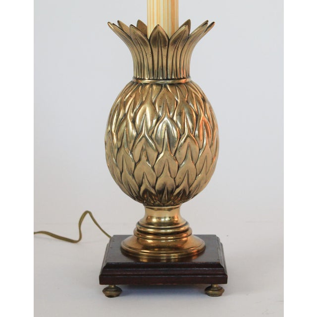 Vintage Footed Brass Pineapple Table Lamp W/ Wood Base For Sale - Image 4 of 13