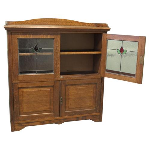 Brown Arts and Crafts Bookcase in Oak and Stained Glass, 1880 For Sale - Image 8 of 8