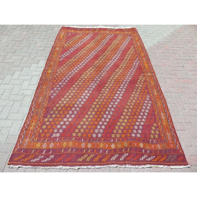 1960s Vintage Turkish Handmade Kilim Rug - 69"x117" For Sale - Image 12 of 12
