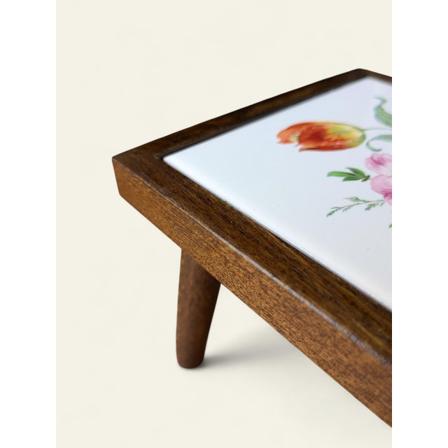 Vintage Mini Flower Table with Tile Motif, 1960s For Sale - Image 4 of 7