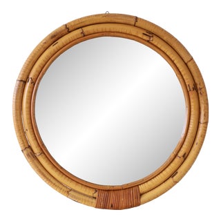 Large 1970s French Bamboo/ Rattan Mirror For Sale