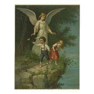 Guardian Angel Protecting Children, 1900, Chromolithograph For Sale