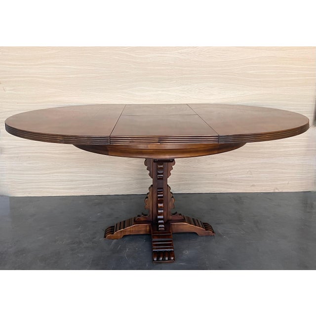 Brown Early 20th Century Spanish Pedestal Figural Carved Round Dining Table For Sale - Image 8 of 18