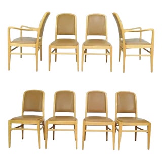 Late 20th Century Jack Lenor Larsen Mid-Century Modern Maple and Leather Dining Chairs - Set of 8 For Sale
