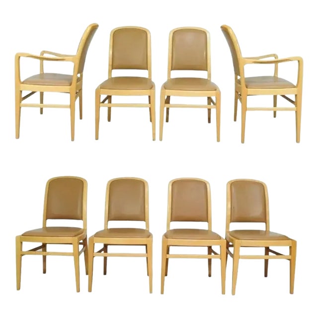 Late 20th Century Jack Lenor Larsen Mid-Century Modern Maple and Leather Dining Chairs - Set of 8 For Sale