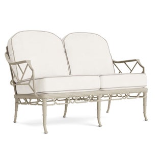 Brown Jordan Calcutta Loveseat in Titanium with Sea Salt and Dune Welt Cushions For Sale