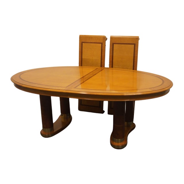 Stanley Furniture Stanley Furniture Banded Burled Wood Blonde Contemporary Modern 110" Oval Double Pedestal Dining Table 454-11-136/236 For Sale - Image 4 of 11