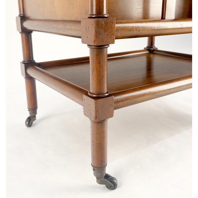 Faux Turned Wood Bamboo Canterbury Magazine Rack on Brass Casters Clean! For Sale - Image 9 of 15