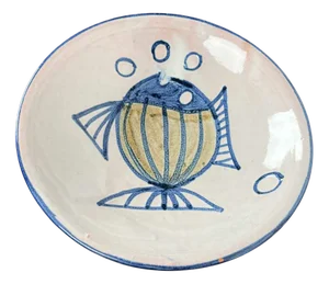 Mid-Century German Studio Pottery Plate with Fish Design by Wilhelm Diebener for Gothaer Keramik, 1960s