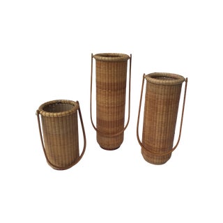 Vintage Nantucket Woven Baskets w/ Glass Liners - For Sale