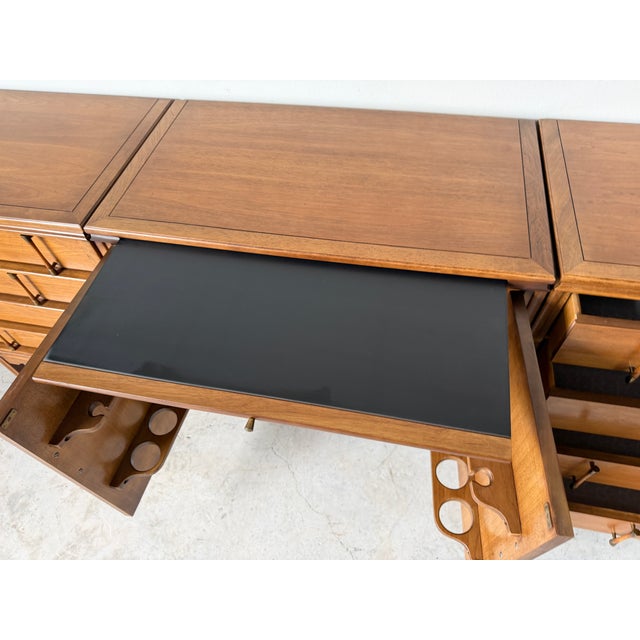 Long Mid Century Modern Thomasville Tamerlane Walnut Bar Credenza Sideboard Cabinet For Sale - Image 12 of 18