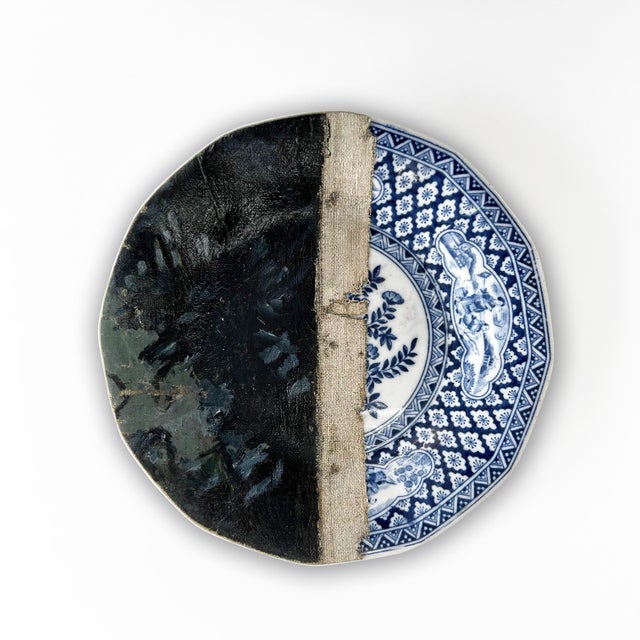 Wall Art Installation: Composition of Ceramic Plates and Oil on Canvas - "Tropical Moonlight" - Set of 5 For Sale - Image 9 of 11