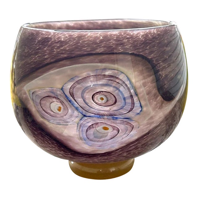 2002 Michael Rozell Art Glass Contemporary Style Fossil Line Footed Bowl (American) For Sale