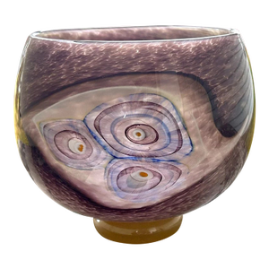 2002 Michael Rozell Art Glass Contemporary Style Fossil Line Footed Bowl (American)
