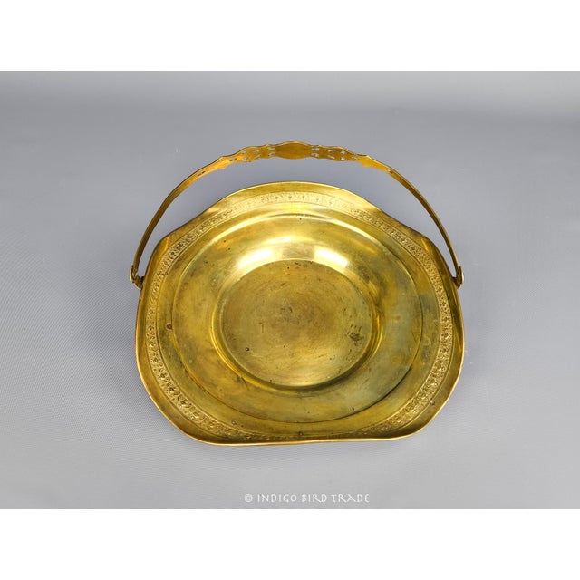 Mid 20th Century Vintage Ornate Brass Basket With Handle For Sale - Image 5 of 8