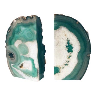 Green Geode Agate Bookends - a Pair For Sale
