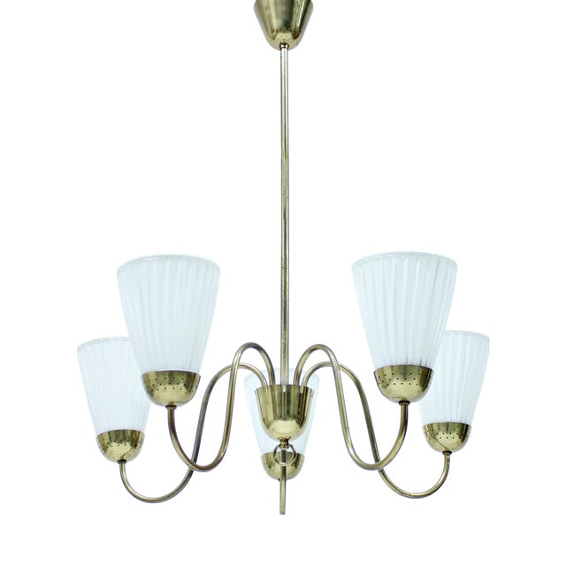 Swedish Modern Brass Chandelier from Bergboms, 1940s For Sale