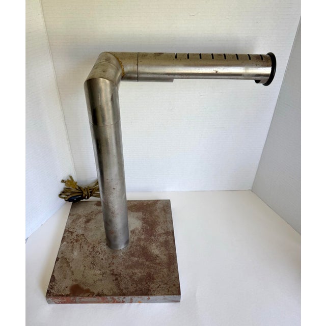 Metal 1960s Industrial Modernist Patinated Brushed Steel Adjustable Desk Task Lamp For Sale - Image 7 of 16