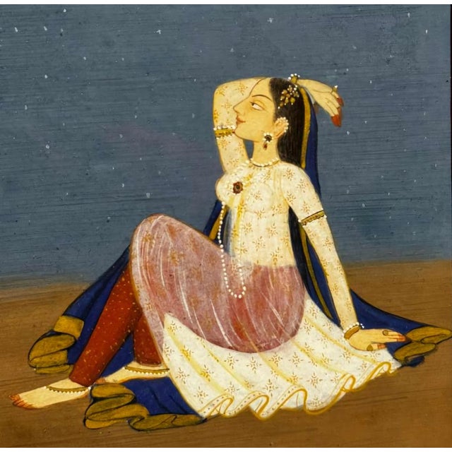 Rajasthani, Nayika by Moonlight, 1800s, Gouache & Watercolor For Sale - Image 5 of 9