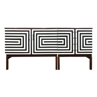 Polish Modular Sideboard with Op Art Motif in Glass, 1970, Set of 2 For Sale