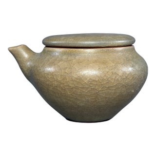 Antique Chinese Celadon Crackle‑Glaze Lidded Ewer, Collectible Antique For Sale