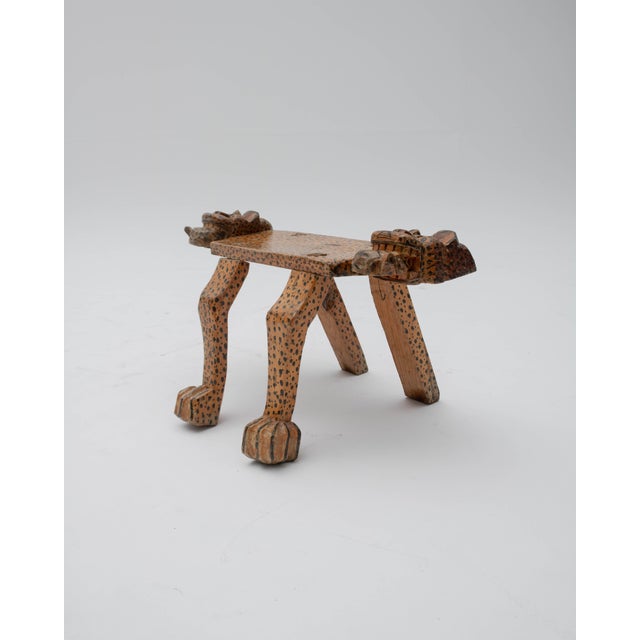 Mid-Century Carved Wooden Jaguar Stool, 1960s For Sale - Image 3 of 7