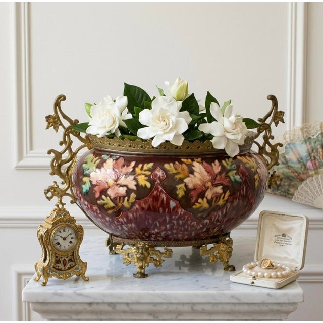 Late 19th Century French Majolica Jardinière With Bronze Dragon Handles For Sale - Image 4 of 15