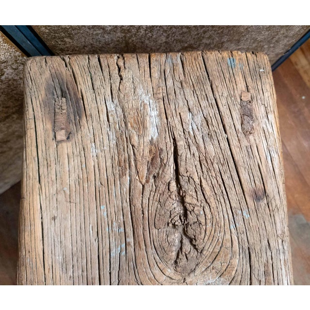 19th Century Chinese Distressed Elm Wood Side Table or Stool For Sale - Image 9 of 16