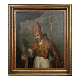 Lombard Artist, The Bust of a Bishop, 18th Century, Oil Painting on Canvas For Sale