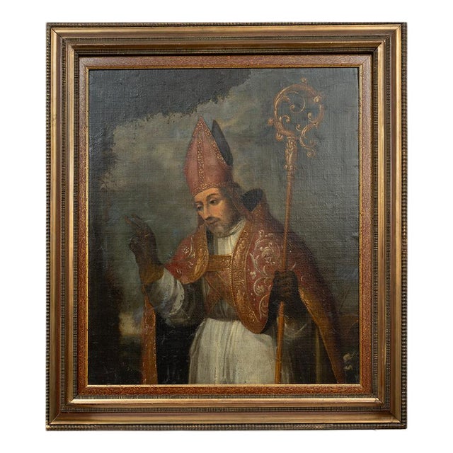 Lombard Artist, The Bust of a Bishop, 18th Century, Oil Painting on Canvas For Sale