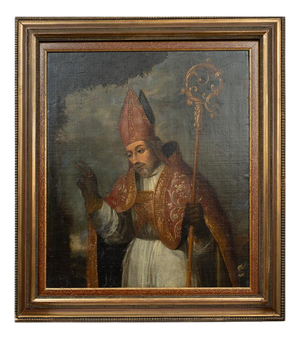 Lombard Artist, The Bust of a Bishop, 18th Century, Oil Painting on Canvas