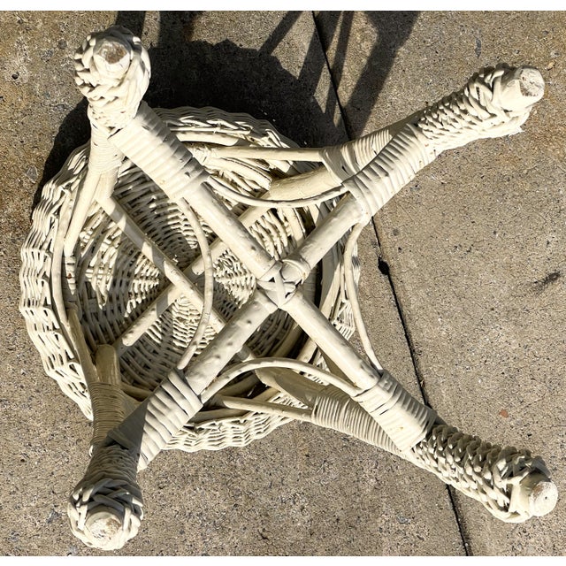 Mid 20th Century White Wicker/Rattan Drink/Plant Stand/Table or Vanity Bohemian Stool For Sale - Image 6 of 11