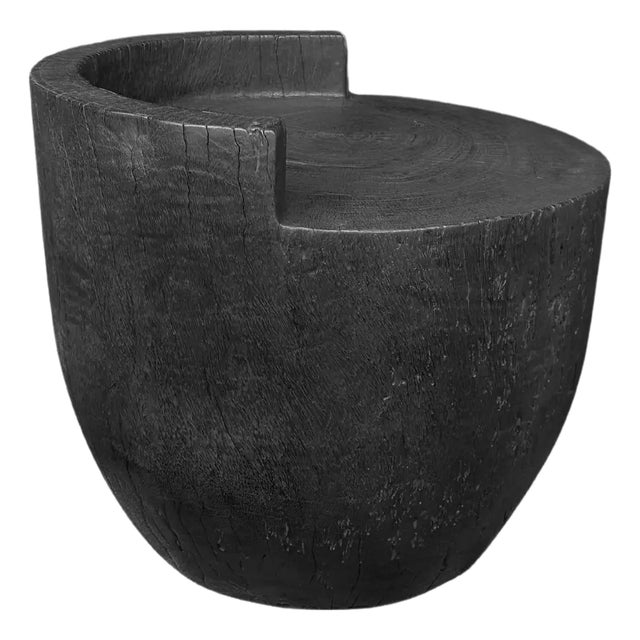 Sculptural Chair Carved From Solid Suar Wood, Modern Organic, Burnt Finish For Sale