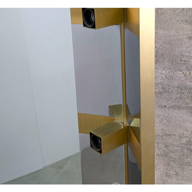Gold Illuminated Dressing Room Mirror in Chrome and Brass by Gaetano Sciolari, Italy, 1970s For Sale - Image 8 of 18