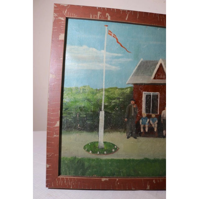 Antique 19th Century Johannes Olsen Folk Art Town School Figural Oil Painting For Sale - Image 10 of 12