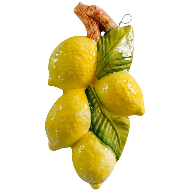 Yellow Vintage-Style Italian Majolica Lemon Wall Plaques by Bassano Del Grappa Ceramiche - Pair For Sale - Image 8 of 13