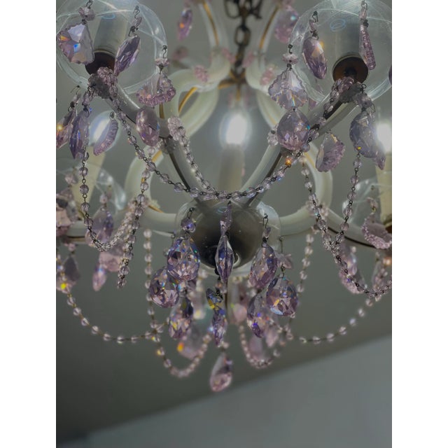Metal 1950s Strass Swarovski Crystal Santa Maria Murano Glass & Brass Pink Chandelier For Sale - Image 7 of 12
