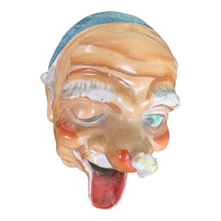 Vintage Hobo Clown Smoking Head Ashtray – Hand-Painted Ceramic – Japan / Occupied Japan For Sale
