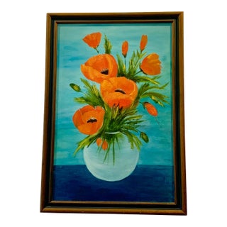 Large Painting of Poppies by Unknown Artist - Framed For Sale