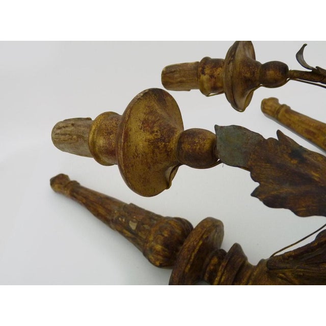 Gold Large Vintage Italian Wall Lights in Gilded Wood and Metal Arms, 1950s, Set of 2 For Sale - Image 8 of 11