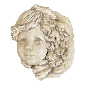 Vintage Cherub Putto Face With Wings Plaster Wall Sculpture - Hanging Plaque