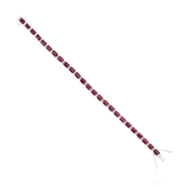 Red Ruby Octagon Cut Tennis Bracelet in 925 Sterling Silver For Sale - Image 8 of 10