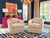 Classic Henredon club chairs in gorgeous yellow diamond patterned upholstery with goosedown pillows!