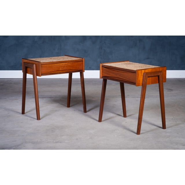 Danish Teak Bedside Tables with Cork Top by Ølholm Møbelfabrik, 1960s, Set of 2 For Sale - Image 9 of 9